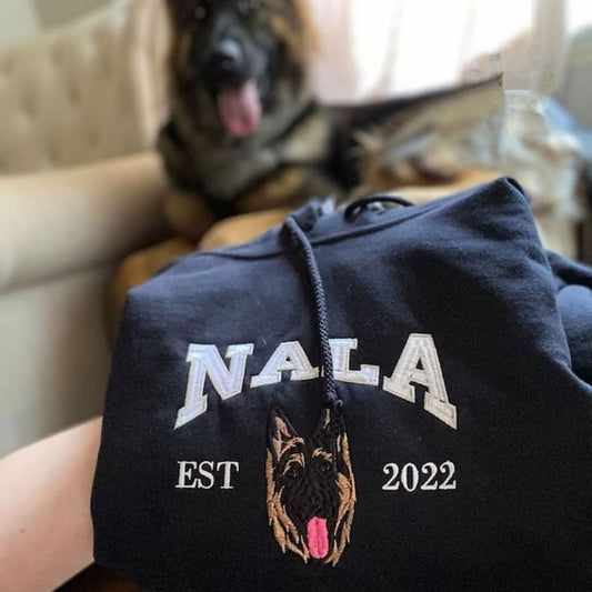 Iconic Custom Cartoon Style Embroidered Pet Sweatshirt & Hoodie with Pet Name and Age image 1